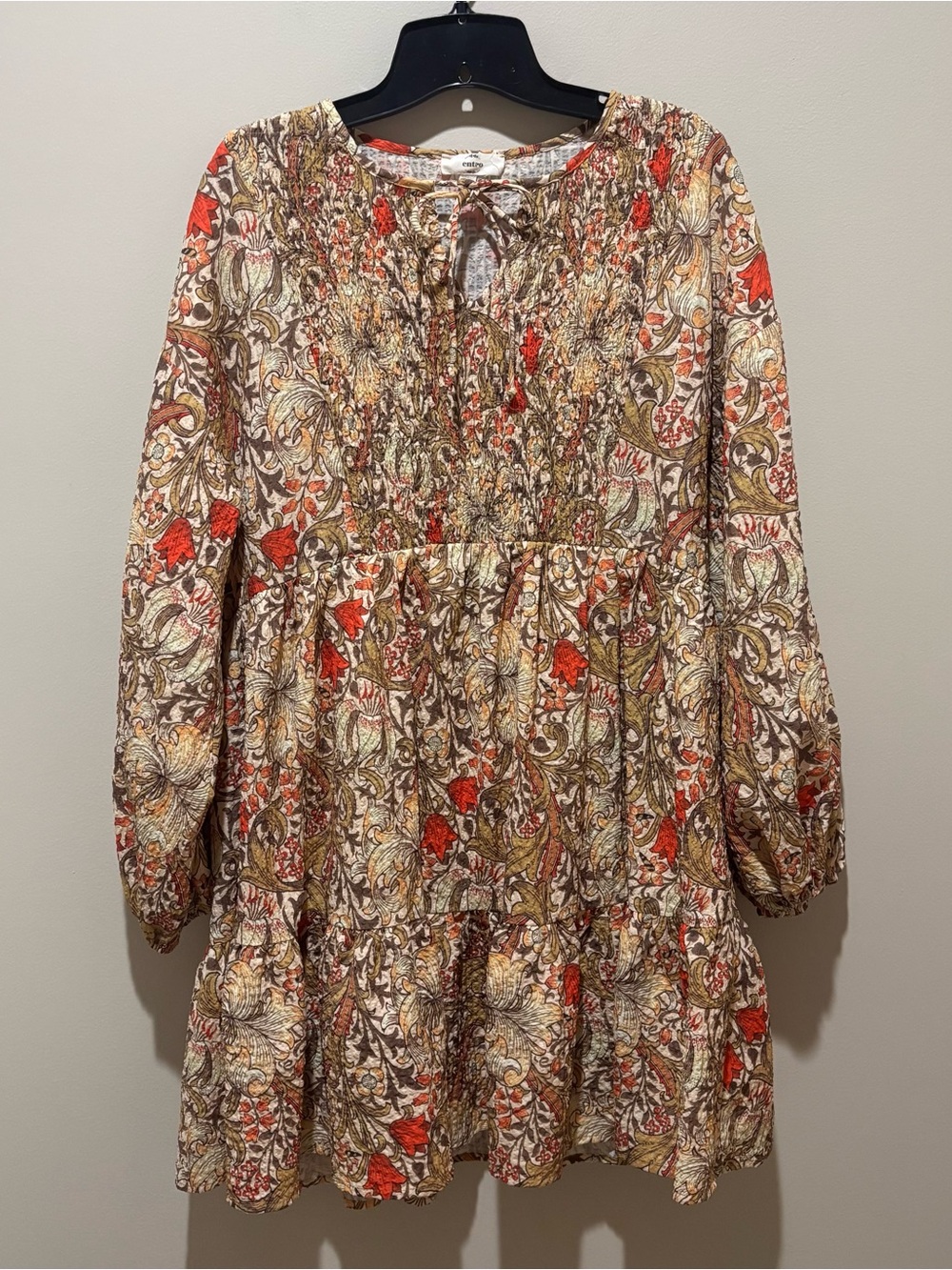 entro Floral Paisley Mini Dress in Brown, Cream & Red